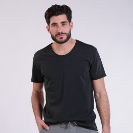Unisex Short Sleeves T-Shirt MOLECULE® 5502 V-Neck Cotton 180 Gsm Regular Fit Black