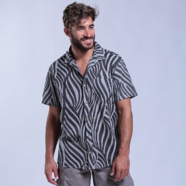 Shirt Zebra Print Short Sleeves Cotton Regular Fit Pebble/Black