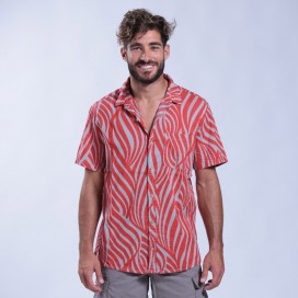 Shirt Zebra Print Short Sleeves Cotton Regular Fit Light Grey/Red