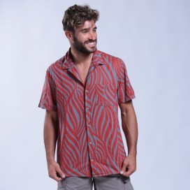 Shirt Zebra Print Short Sleeves Cotton Regular Fit Pebble/Red