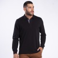 Unisex Long Sleeves T-Shirt 2202 Pique Knit Polo Cotton 190 Gsm Regular Fit Black