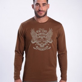 Long Sleeve T-Shirt 1105 SKULLHEADS III - BIKERS Cotton 190 Gsm Regular Fit Camel