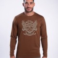 Unisex Long Sleeves T-Shirt 1105 SKULLHEADS III - BIKERS Print Cotton 190 Gsm Regular Fit Camel