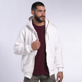 Zip Fluffy Hoodie 00042 Cotton Blend 320 Gsm Regular/Loose Fit Off White