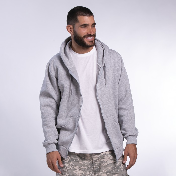 Zip Fluffy Hoodie 00042 Cotton Blend 320 Gsm Regular Loose Fit Sport Grey