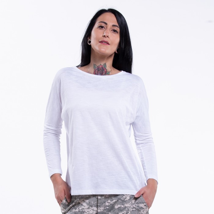 Woman Long Sleeves T-Shirt Regular Gsm White Drop Fit 120 Blend Organic Shoulder JOIN CLOTHES®