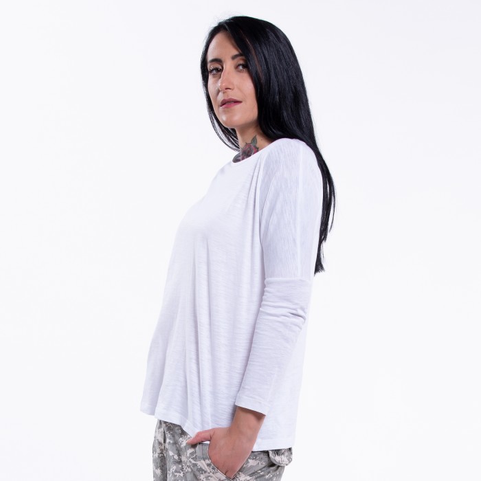 Woman Long Sleeves T-Shirt JOIN CLOTHES® Drop Shoulder 120 Gsm Organic  Blend Regular Fit White