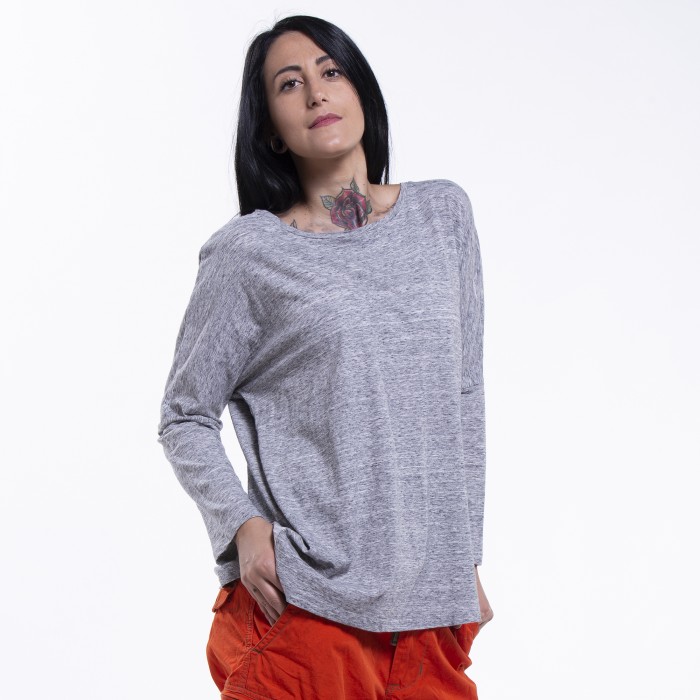 Organic Woman Shoulder Gsm CLOTHES® Sleeves Fit T-Shirt Regular Heather Long Slub JOIN Clay Mid Drop 120 Blend