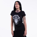 Woman Short Sleeves T-shirt MOLECULE® 5044 Skullheads Pistons Print 150 Gsm Organic Cotton Regular Fit Black