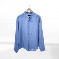 Men Shirt JOIN CLOTHES Mao Tango Long Sleeves Linen Gauze Regular Fit Indigo
