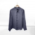 Men Shirt JOIN CLOTHES Mao Tango Long Sleeves Linen Gauze Regular Fit Midnight Grey