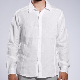 Men Shirt JOIN CLOTHES Collar Long Sleeves Linen Seamed Regular Fit Cream