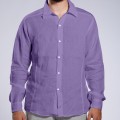 Men Shirt JOIN CLOTHES Collar Long Sleeves Linen Seamed Regular Fit Violet