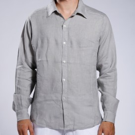 Men Shirt JOIN CLOTHES Collar Long Sleeves Linen Seamed Regular Fit Light Grey