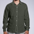 Men Shirt JOIN CLOTHES Collar Long Sleeves Linen Seamed Regular Fit Khaki