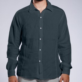 Men Shirt JOIN CLOTHES Collar Long Sleeves Linen Seamed Regular Fit Pebble