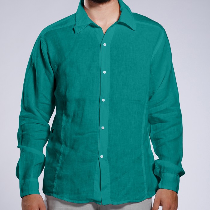 Men Shirt JOIN CLOTHES Collar Long Sleeves Linen Seamed