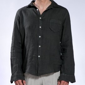 Men Shirt JOIN CLOTHES Pocket Linen Regular Fit Black
