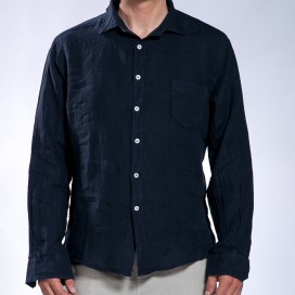 Men Shirt JOIN CLOTHES Pocket Linen Regular Fit Navy