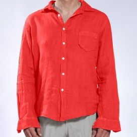 Men Shirt JOIN CLOTHES Pocket Linen Regular Fit Coral
