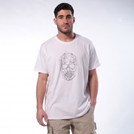 Unisex Oversized 4-6XL Short Sleeves T-shirt MOLECULE® 1100 Skullheads ΙV - Low Poly Print Cotton 150 Gsm Regular Fit White