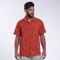 Shirt Flower Print Short Sleeves Cotton Regular Fit Coral/Red