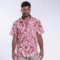 Shirt Flower Print Short Sleeves Cotton Regular Fit White/Red