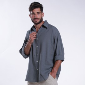 Shirt JOIN CLOTHES Cotton Gauze Long Sleeves Regular Fit Khaki