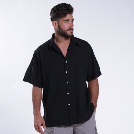 Shirt JOIN CLOTHES Cotton Gauze Short Sleeves Regular Fit Black