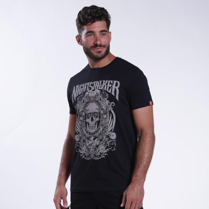 Unisex Short Sleeves T-Shirt MOLECULE® NIGHTSTALKER Skull Print Cotton150  Gsm Regular Fit Black