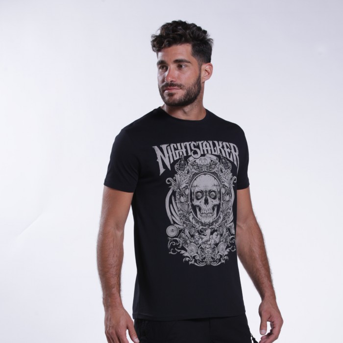 Unisex Short Sleeves T-Shirt MOLECULE® NIGHTSTALKER Skull Print Cotton150  Gsm Regular Fit Black