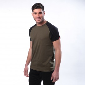 Unisex Short Sleeves T-shirt MOLECULE® 1100 Raglan Round Neck Cotton 150 Gsm Regular Fit Khaki/Black