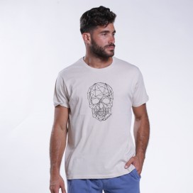 Unisex Short Sleeves T-shirt MOLECULE® 1100 Skullheads ΙV - Low Poly Print Cotton 150 Gsm Regular Fit Off White