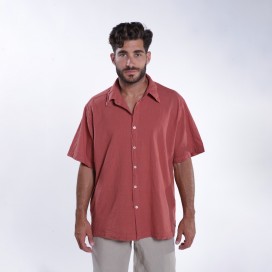 Shirt JOIN CLOTHES Cotton Gauze Short Sleeves Regular Fit Brick