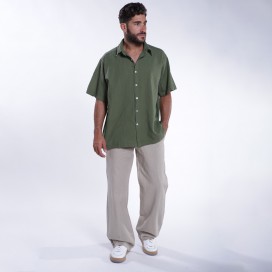 Shirt JOIN CLOTHES Cotton Gauze Short Sleeves Regular Fit Khaki