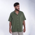 Shirt JOIN CLOTHES MAO Collar Cotton Gauze Short Sleeves Regular Fit Khaki