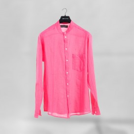 Shirt JOIN CLOTHES MAO Collar Cotton Gauze Long Sleeves Regular Fit Fuchsia