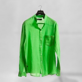Shirt JOIN CLOTHES MAO Collar Cotton Gauze Long Sleeves Regular Fit Grass Green