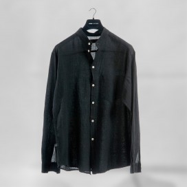 Shirt JOIN CLOTHES MAO Collar Cotton Gauze Long Sleeves Regular Fit Black