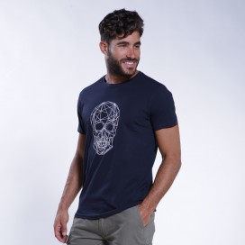 Unisex Short Sleeves T-shirt MOLECULE® 1100 Skullheads ΙV - Low Poly Print Cotton 150 Gsm Regular Fit Navy